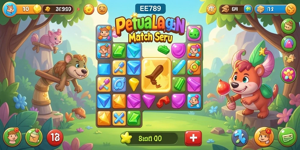 Tampilkan gameplay Match-3 yang menarik dan penuh warna.