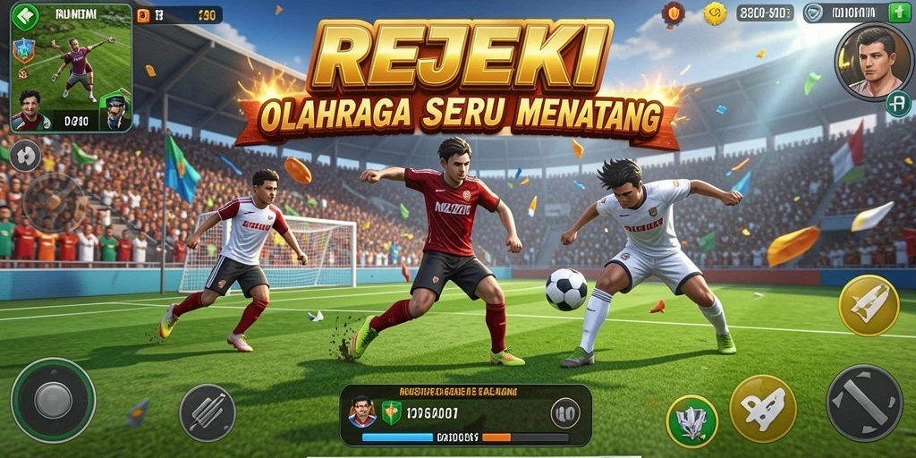 Tampilan gameplay seru dari aplikasi REJEKI dengan berbagai cabang olahraga.